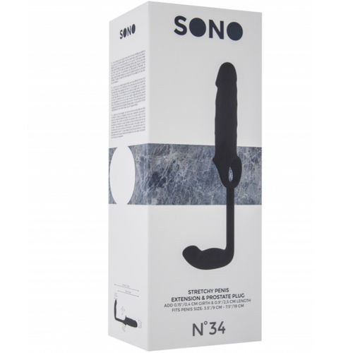 EXTENSÃO + PÊNIS 2.5CM COM ANEL DE ESTESTICOS E PLUG ANAL PRETO     25.00€