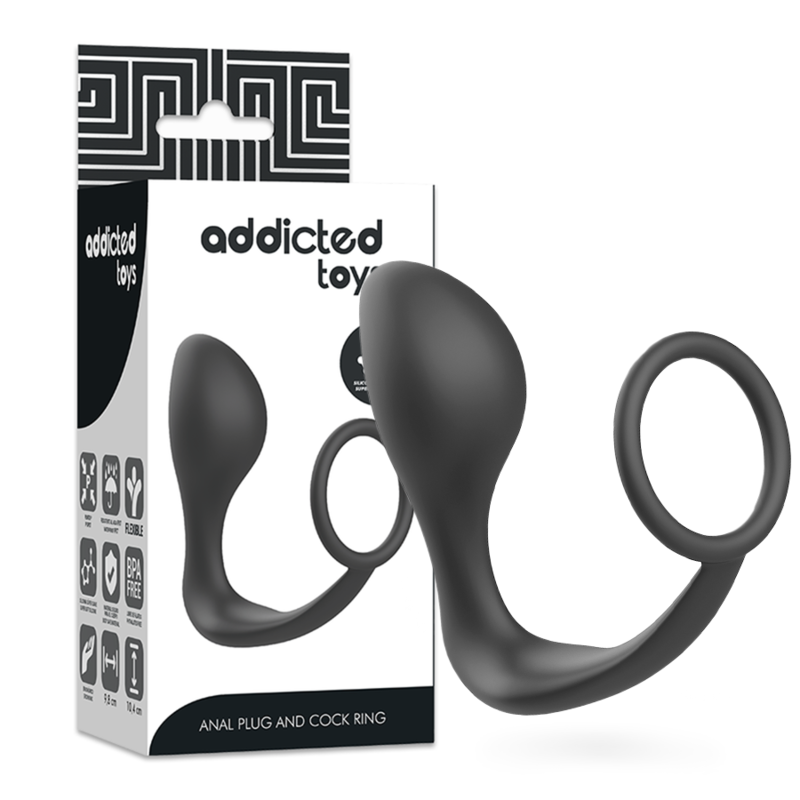 TAMPÃO ANAL ADDICTED TOYS COM ANEL DE SILICONE PRETO  21.00€